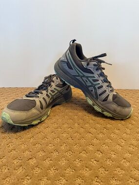 ASICS Gray and Light Green Trail Sneakers